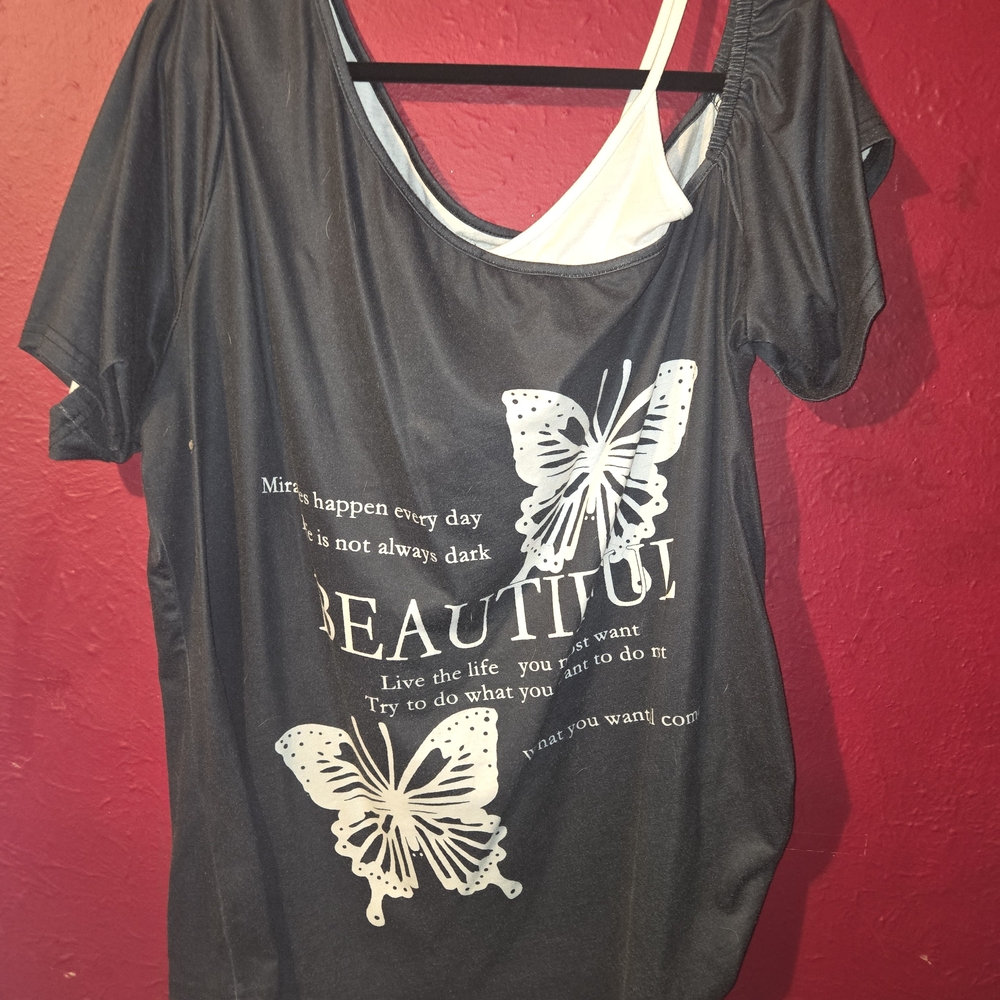 SHEIN Black Graphic Butterfly Blouse